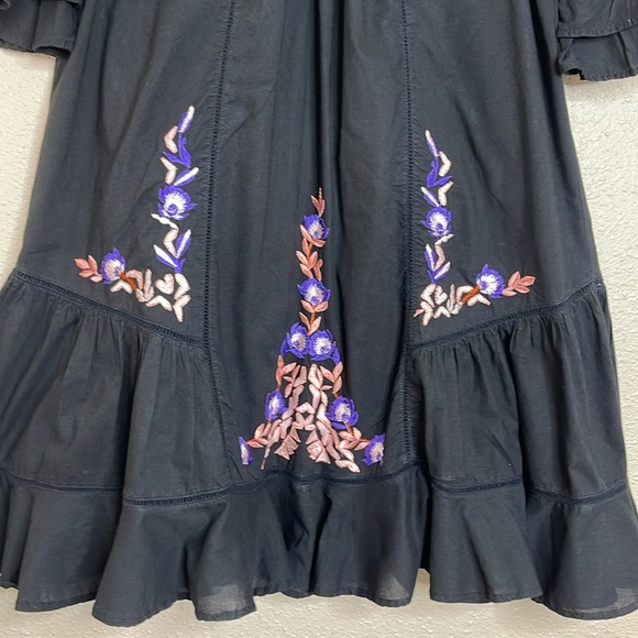 Free People Women’s Black Embroidered Boho Mini Dress – Size Sm Festive Goth - Picture 4 of 10